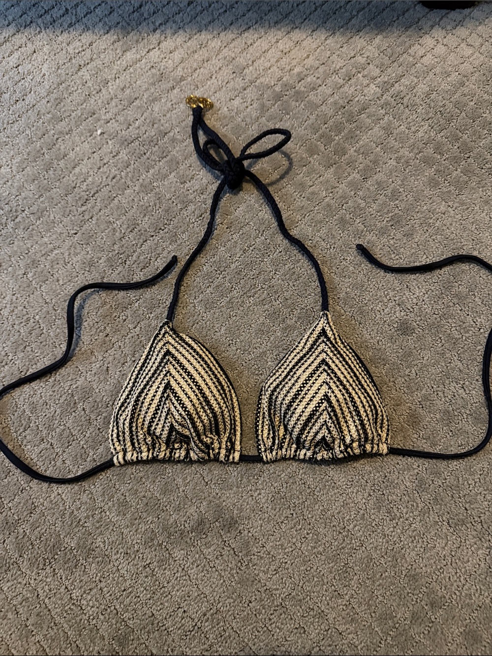Luli Fama Striped Triangle Bikini Top in Black & Gold